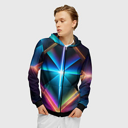 Толстовка 3D на молнии мужская Светящиеся лучи в квадрате, цвет: 3D-черный — фото 2