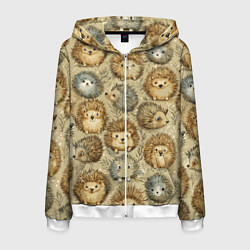 Толстовка 3D на молнии мужская Паттерн лесной ежик, цвет: 3D-белый