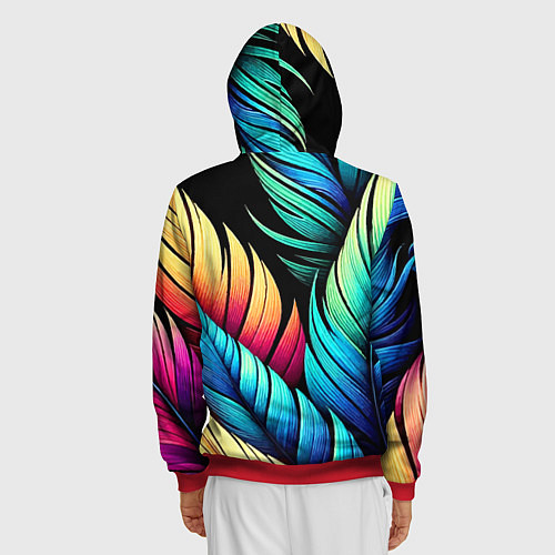 Мужская толстовка на молнии Color feathers - neon / 3D-Красный – фото 4