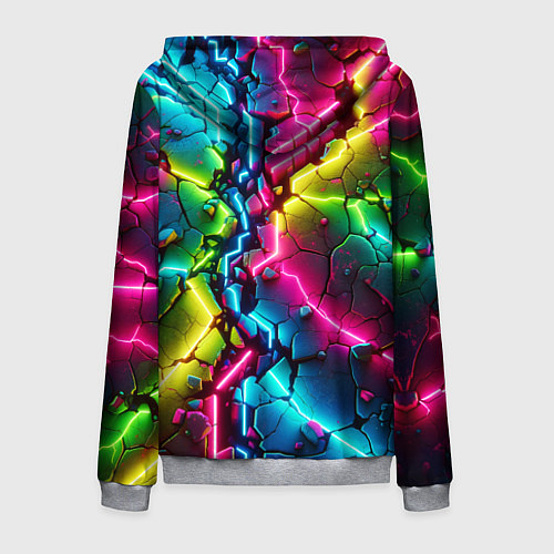 Мужская толстовка на молнии Трещина - неон / 3D-Меланж – фото 2