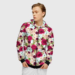 Толстовка 3D на молнии мужская Цветочный фон, цвет: 3D-черный — фото 2