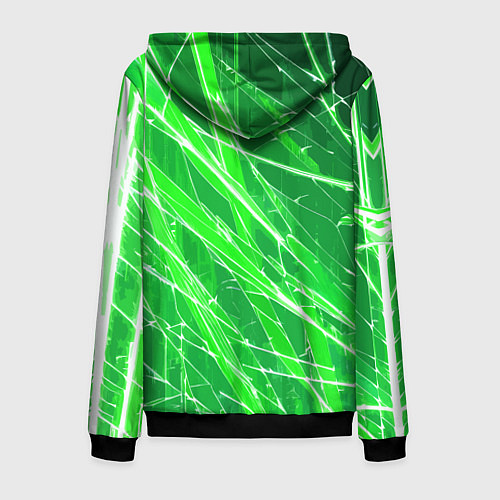 Мужская толстовка на молнии Белые линии на зелёном фоне / 3D-Черный – фото 2