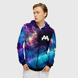 Толстовка 3D на молнии мужская Asking Alexandria space rock, цвет: 3D-черный — фото 2