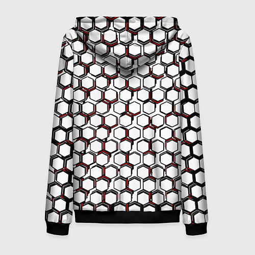 Мужская толстовка на молнии Киберпанк узор из шестиугольников красный / 3D-Черный – фото 2