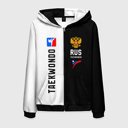 Толстовка 3D на молнии мужская Тхэквондо черный и белый, цвет: 3D-черный