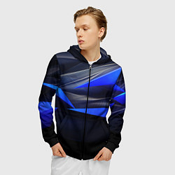 Толстовка 3D на молнии мужская Black and blue abstract background sport style, цвет: 3D-черный — фото 2