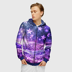 Толстовка 3D на молнии мужская Абстрактные звезды в фиолетовых искрах, цвет: 3D-синий — фото 2
