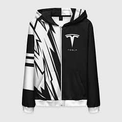 Толстовка 3D на молнии мужская Tesla - carbon texture, цвет: 3D-белый