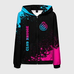 Толстовка 3D на молнии мужская Club Brugge - neon gradient вертикально, цвет: 3D-черный