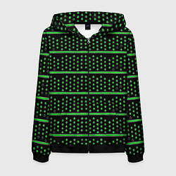 Толстовка 3D на молнии мужская Зелёные круги и полосы, цвет: 3D-черный
