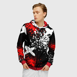 Толстовка 3D на молнии мужская Лексус на фоне граффити и брызг красок, цвет: 3D-красный — фото 2