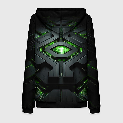 Мужская толстовка на молнии Объемная абстрактная яркая зеленая фигура на черно / 3D-Черный – фото 2