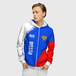 Толстовка 3D на молнии мужская Триколор и герб России, цвет: 3D-белый — фото 2