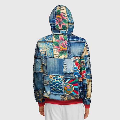 Мужская толстовка на молнии Японские мотивы на дениме / 3D-Красный – фото 4