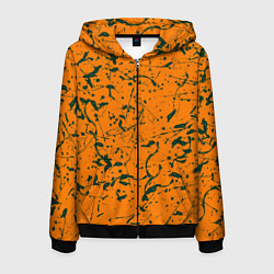 Мужская толстовка на молнии Оранжевый с брызгами зеленой краски