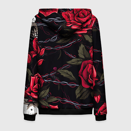 Мужская толстовка на молнии Череп и красные розы / 3D-Черный – фото 2