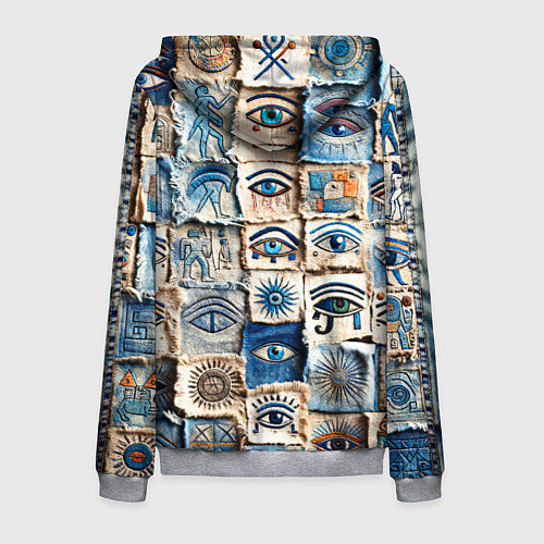 Мужская толстовка на молнии Глаза на пэчворк дениме / 3D-Меланж – фото 2