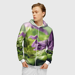 Толстовка 3D на молнии мужская Геометрический пейзаж фиолетовый и зеленый, цвет: 3D-белый — фото 2