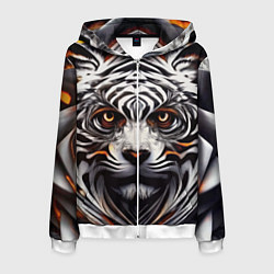Толстовка 3D на молнии мужская Абстракция: тигр, цвет: 3D-белый