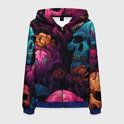 Мужская толстовка на молнии Яркие цветы с черепами