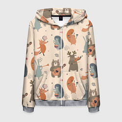 Мужская толстовка на молнии Животные с инструментами