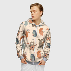 Толстовка 3D на молнии мужская Животные с инструментами, цвет: 3D-меланж — фото 2
