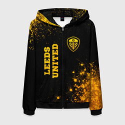 Толстовка 3D на молнии мужская Leeds United - gold gradient вертикально, цвет: 3D-черный