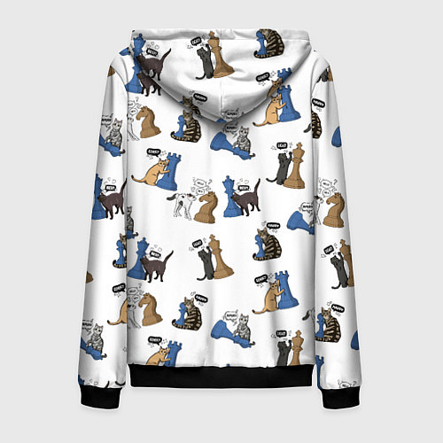 Мужская толстовка на молнии Котики и шахматы белый / 3D-Черный – фото 2