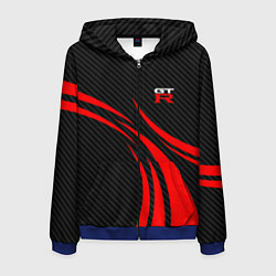 Толстовка 3D на молнии мужская GTR Nissan - Carbon and red, цвет: 3D-синий