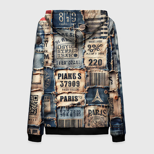 Мужская толстовка на молнии Пэчворк джинсы из Парижа / 3D-Черный – фото 2