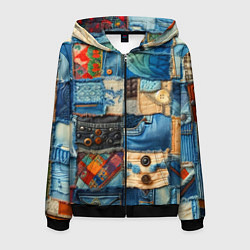 Мужская толстовка на молнии Vanguard denim patchwork - ai art