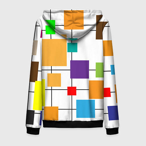 Мужская толстовка на молнии Разноцветные квадраты паттерны / 3D-Черный – фото 2