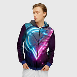 Толстовка 3D на молнии мужская Neon geometric abstraction - ai art, цвет: 3D-синий — фото 2