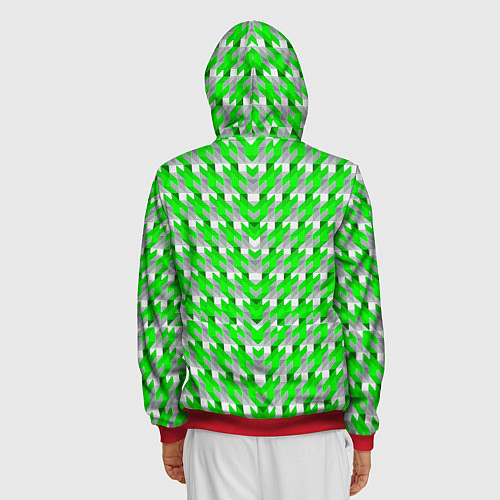 Мужская толстовка на молнии Зелёно-белый паттерн / 3D-Красный – фото 4