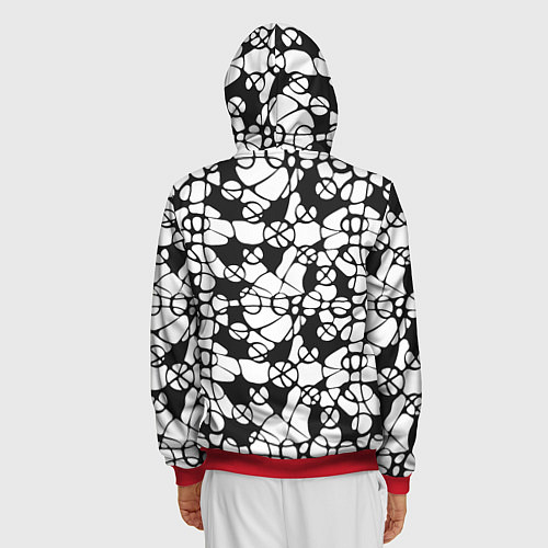 Мужская толстовка на молнии Абстрактный узор из кругов и овалов / 3D-Красный – фото 4