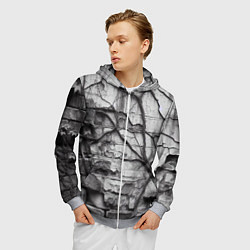 Толстовка 3D на молнии мужская Кирпичная стена с облупившейся штукатуркой и плющо, цвет: 3D-меланж — фото 2