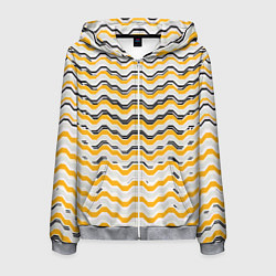 Толстовка 3D на молнии мужская Чёрные и жёлтые полосы на белом фоне, цвет: 3D-меланж