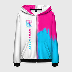 Толстовка 3D на молнии мужская Aston Villa neon gradient style по-вертикали, цвет: 3D-черный