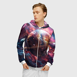 Толстовка 3D на молнии мужская Объемный космос и планеты, цвет: 3D-белый — фото 2
