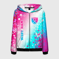 Толстовка 3D на молнии мужская West Ham neon gradient style вертикально, цвет: 3D-черный