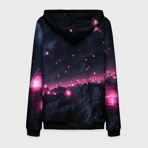 Мужская толстовка на молнии Яркие пирамидки в космосе / 3D-Черный – фото 2