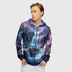 Толстовка 3D на молнии мужская Волшебный ночной водопад, цвет: 3D-синий — фото 2