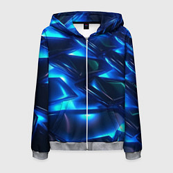 Толстовка 3D на молнии мужская Синие абстрактные неоновые плиты, цвет: 3D-меланж
