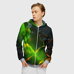 Толстовка 3D на молнии мужская Зеленая абстрактная неоновая текстура, цвет: 3D-меланж — фото 2