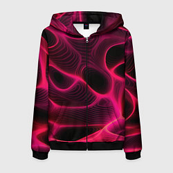 Толстовка 3D на молнии мужская Неоновая яркая геометрическая абстракция со светом, цвет: 3D-черный