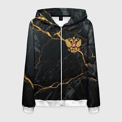 Толстовка 3D на молнии мужская Золотой герб России на черно-золотой текстуре, цвет: 3D-белый