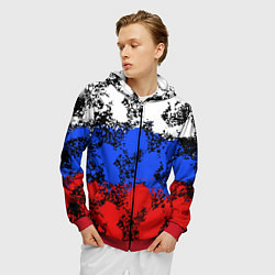 Толстовка 3D на молнии мужская Российский флаг брызги, цвет: 3D-красный — фото 2