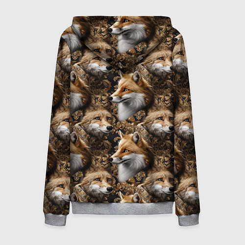 Мужская толстовка на молнии Лакшери паттерн с золотыми лисицами / 3D-Меланж – фото 2