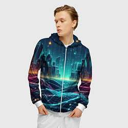 Толстовка 3D на молнии мужская Metropolis - vaporwave neon glow, цвет: 3D-белый — фото 2