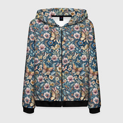 Мужская толстовка на молнии Летний узор с цветами и бабочками